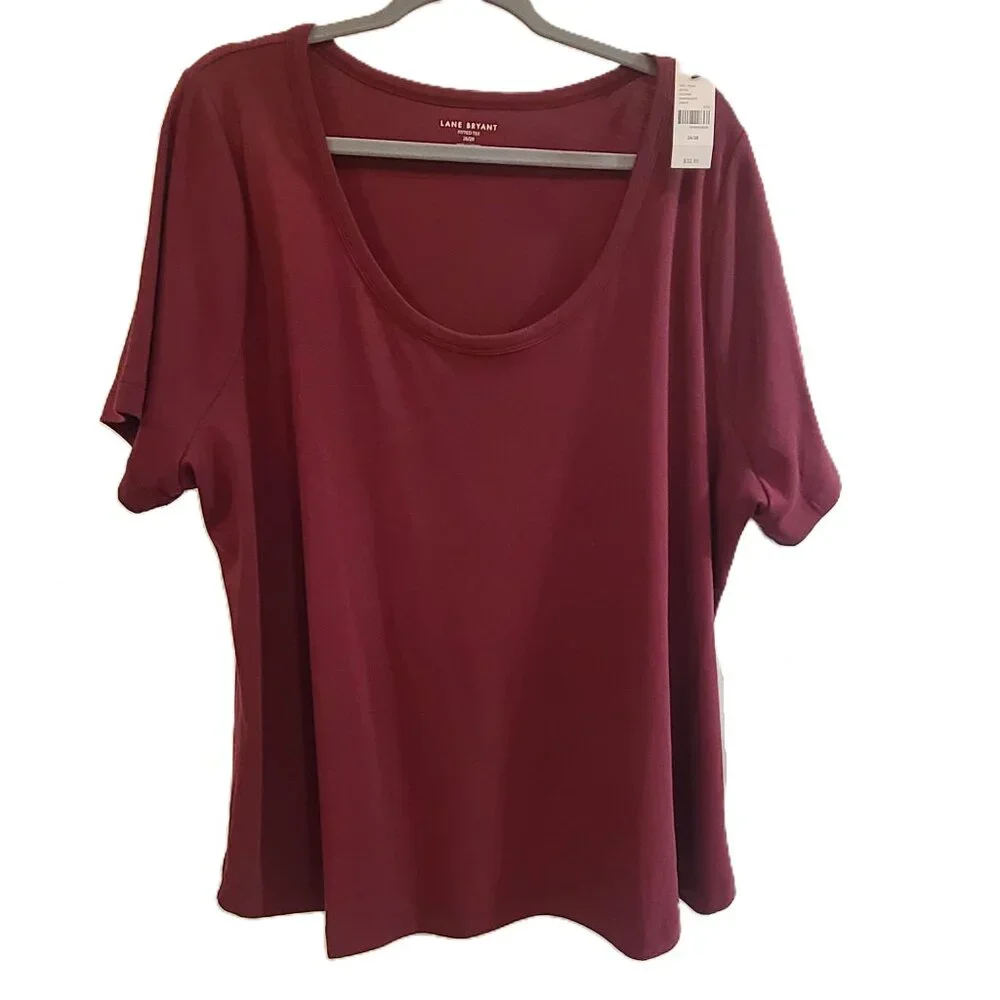 LANE BRYANT NWT Cotton Blend Wine/Burgundy Fitted Tee Plus Size 26/28 - Picture 1 of 11